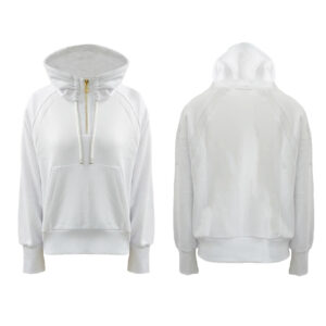 Full Sleeve White Hooded Hoodies with Drawstring Zipper